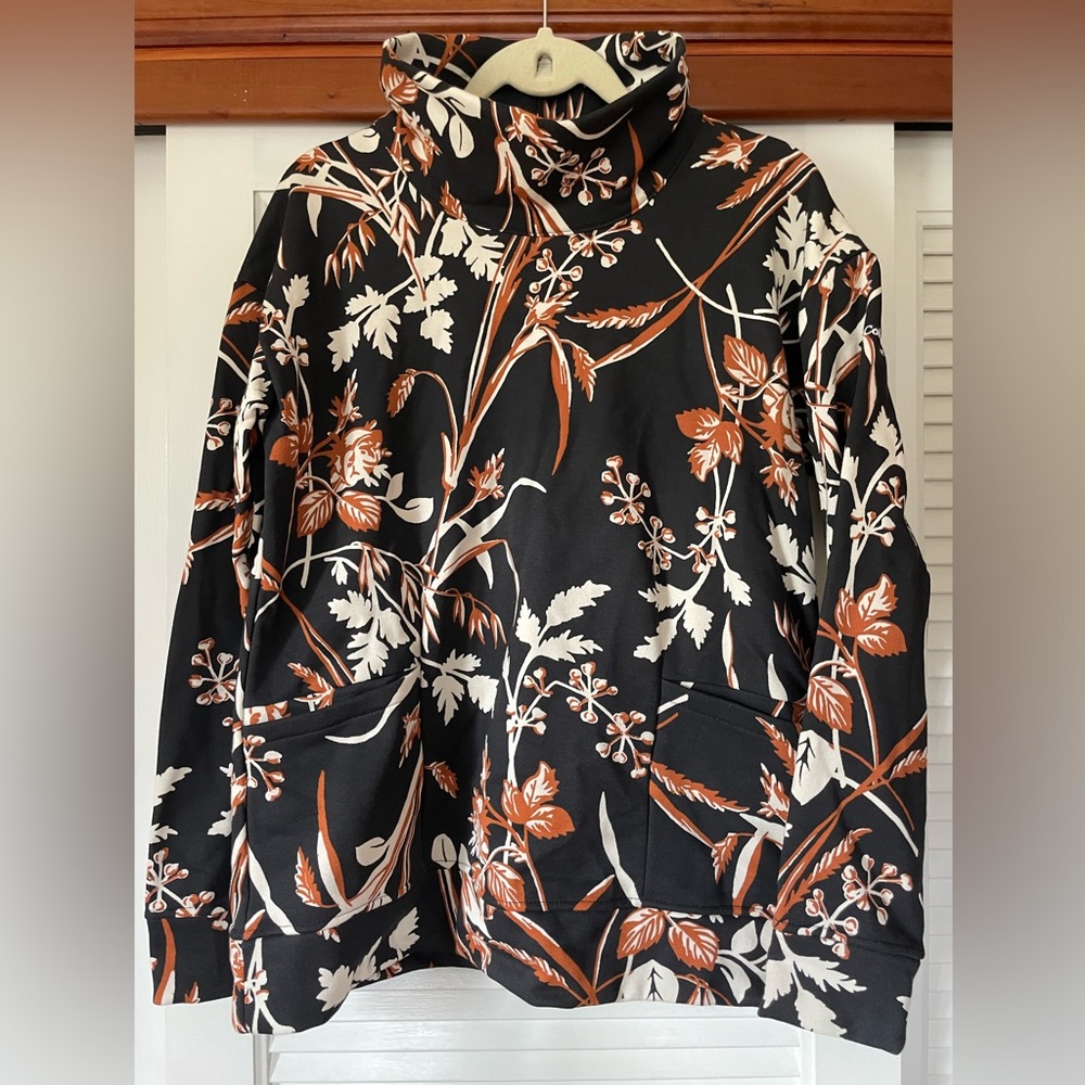 columbia dark floral funnel neck pullover sweatshirt pockets gorpcore granola